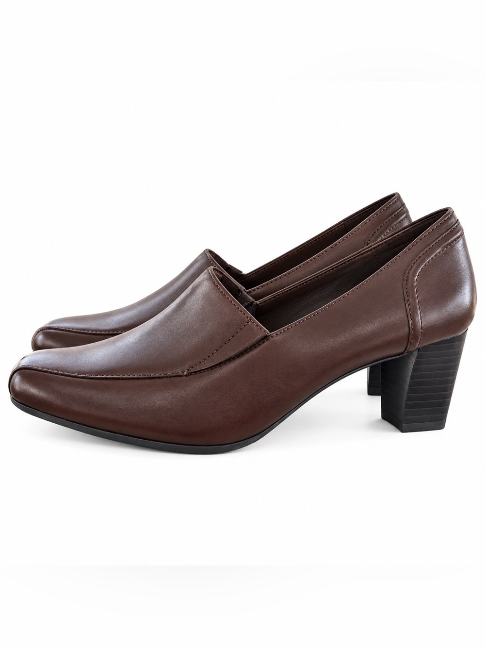 Thom McAn Thea Brown Square Toe Block Heel Loafer Pumps Women's 8 Wide NWT Shoes